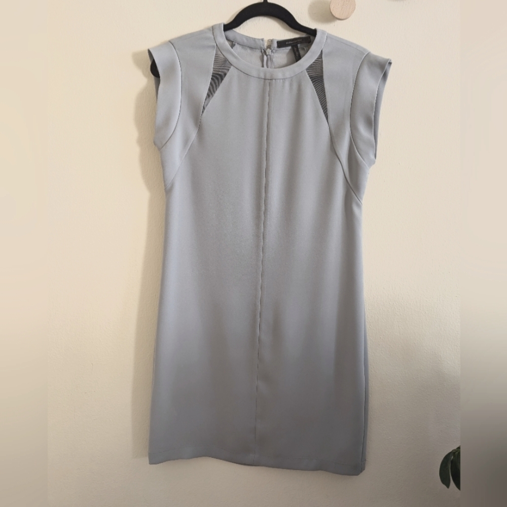 BCBG Max Azria Light Gray Bodycon Dress with Mesh Detail - Size 02